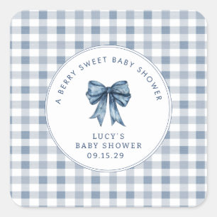 Berry Sweet Baby Shower Blueberry Bow  Square Sticker