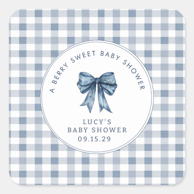 Berry Sweet Baby Shower Blueberry Bow  Square Sticker (Front)