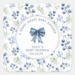 Berry Sweet Baby Shower Blueberry Bow Square Sticker