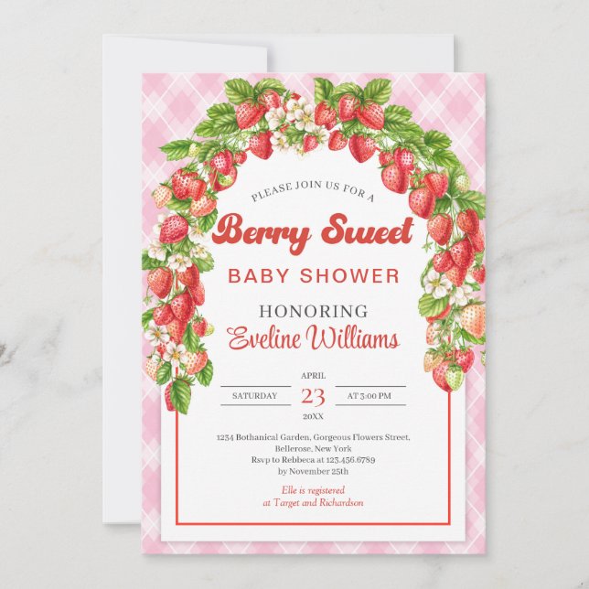 Berry Sweet Baby Shower | Boho Pink Strawberry  Invitation (Front)