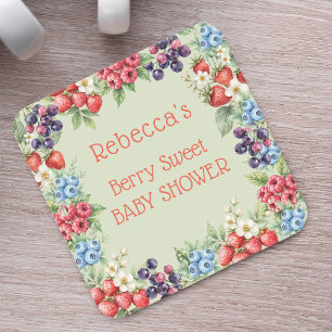 Berry Sweet Baby Shower frame of berries Square Paper Coaster