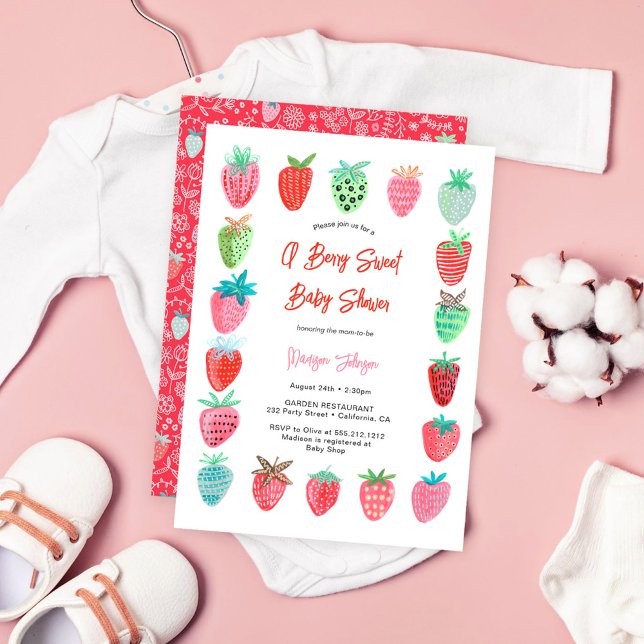 Berry Sweet Baby shower Invitation fraise (Berry Sweet Baby Shower Invitation Strawberry)