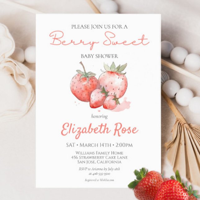 Berry Sweet Baby Shower Minimalist Watercolor Invitation (Creator Uploaded)