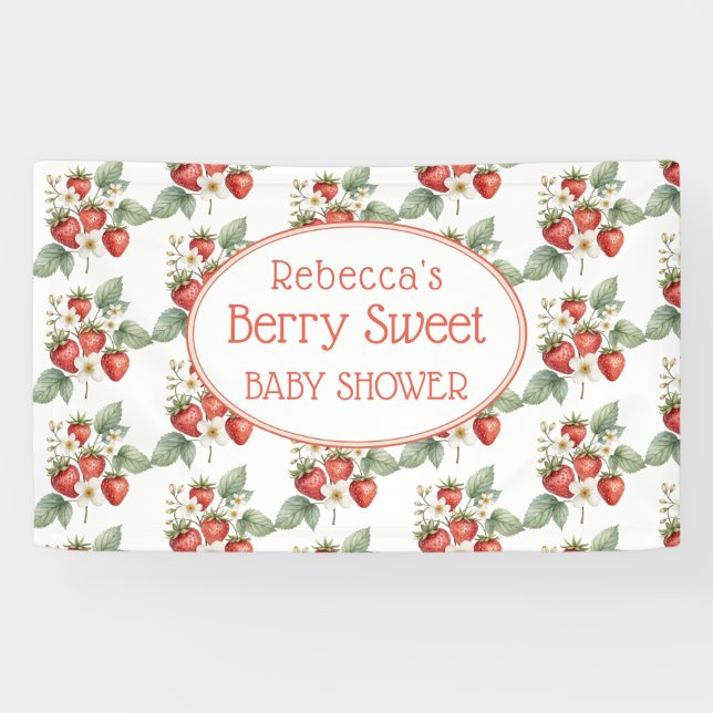 Berry Sweet Baby Shower Strawberries Blossom Banner (Horizontal)