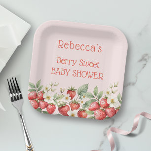 Berry Sweet Baby Shower Strawberries Blossom Paper Plate
