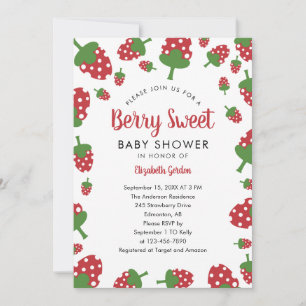 Berry Sweet Baby Shower Strawberry Cute Modern Invitation