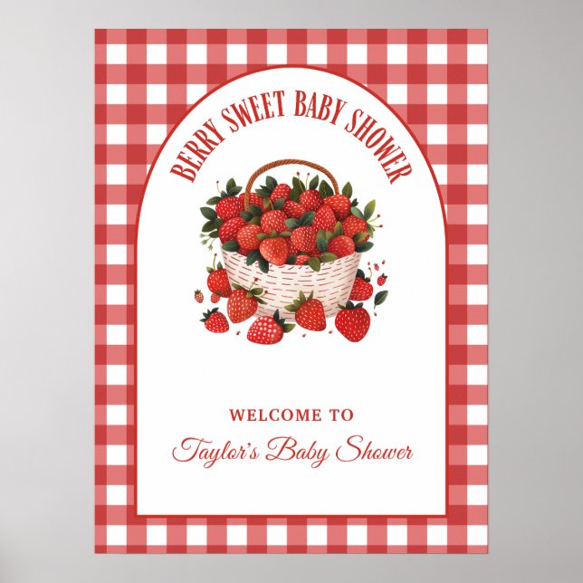 Berry Sweet Baby Shower Strawberry Welcome Sign (Front)