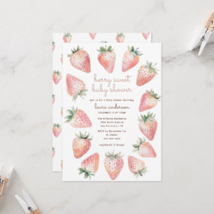 Berry Sweet Baby Shower Watercolor Strawberries Invitation