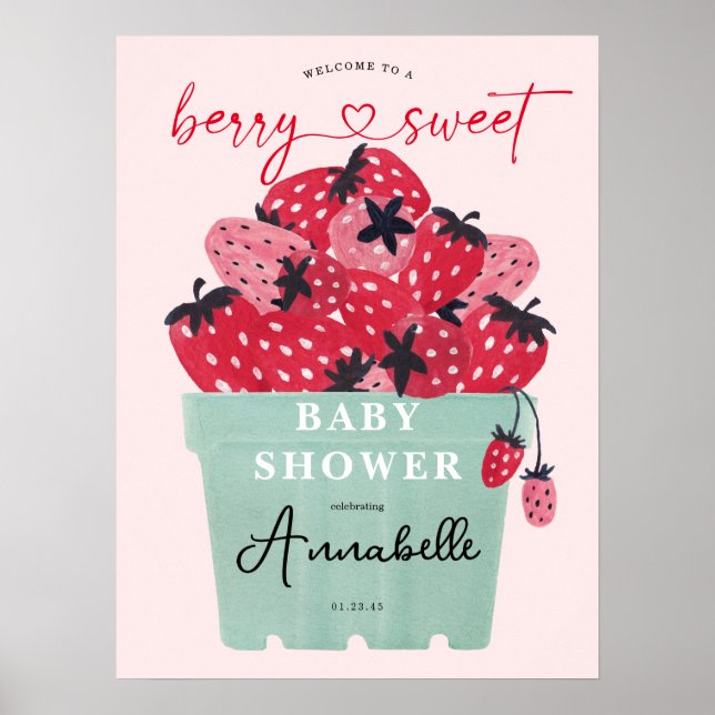 Berry Sweet Baby Shower Welcome Sign Poster (Front)