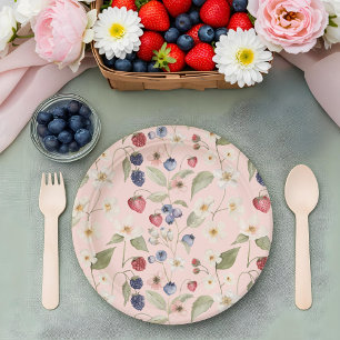 Berry Sweet Baby Shower Wild Berries & Flowers Paper Plate