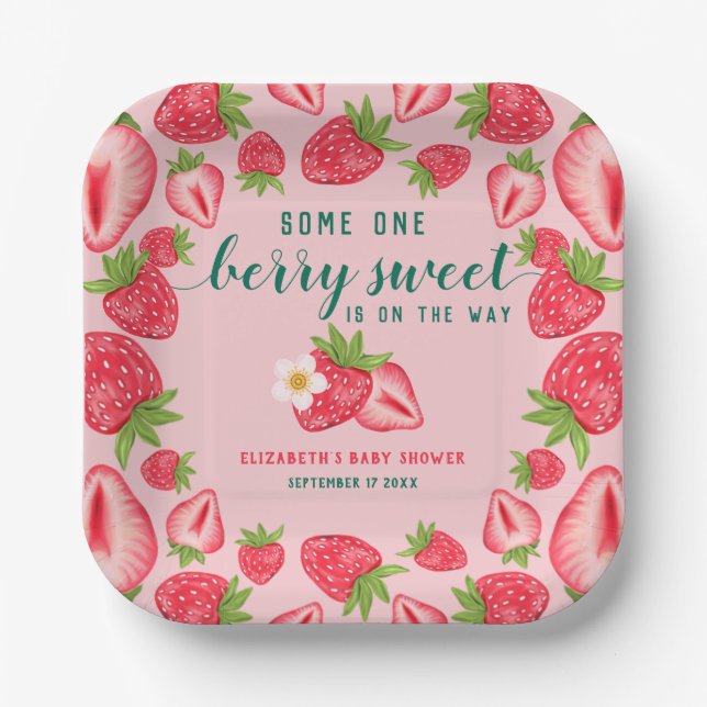 Berry Sweet Baby Strawberry Baby Shower Custom Paper Plate (Front)