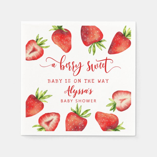 Berry Sweet Baby Strawberry Baby Shower Napkin (Front)