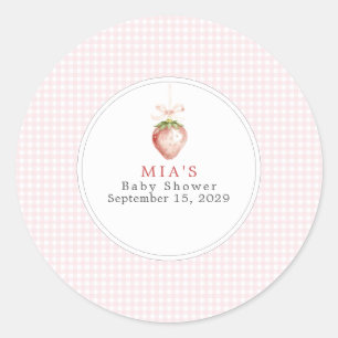 Berry Sweet Baby Strawberry Coquette Gingham Classic Round Sticker