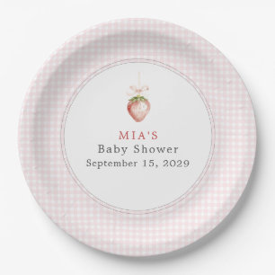 Berry Sweet Baby Strawberry Coquette Gingham  Paper Plate