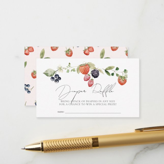 Berry Sweet Berries Baby Diaper Raffle Ticket Enclosure Card (Front/Back In Situ)