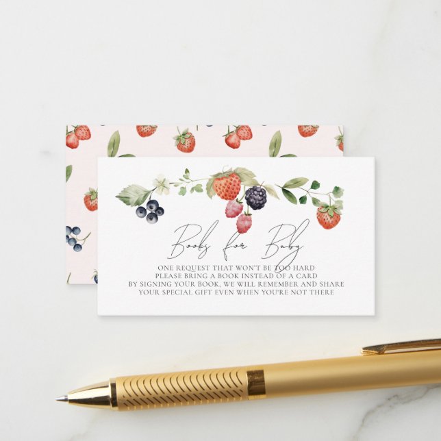 Berry Sweet Berries Girl Baby Shower Book Request Enclosure Card (Front/Back In Situ)
