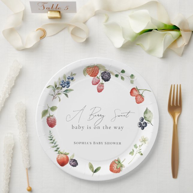 Berry Sweet Berries Girl Baby Shower Paper Plate (Wedding)