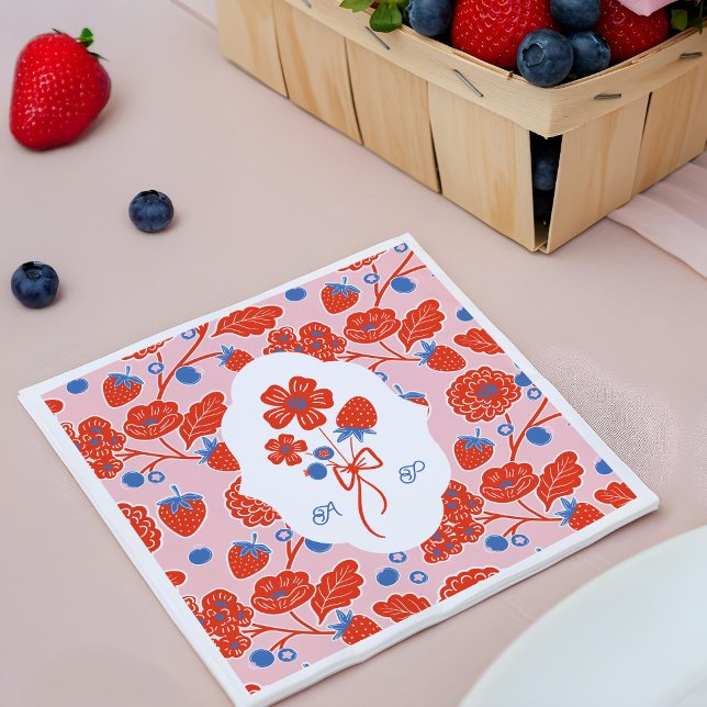 Berry Sweet Berries Monogram Baby Shower Napkin (Berry Sweet Berries Monogram Baby Shower Napkins)