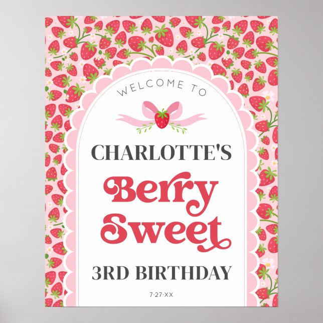 Berry Sweet Birthday 16x20 Strawberry Welcome Poster (Front)