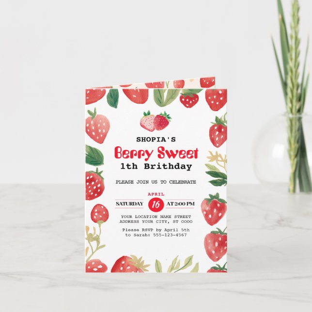 Berry Sweet Birthday Folded Invitation (Front)