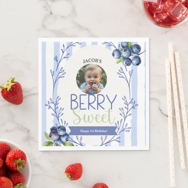Berry Sweet Birthday Photo Paper  Napkin (Insitu)