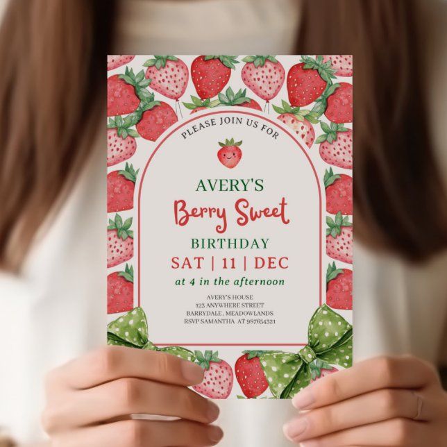 Berry Sweet Birthday Strawberry Party Invitation (Creator Uploaded)