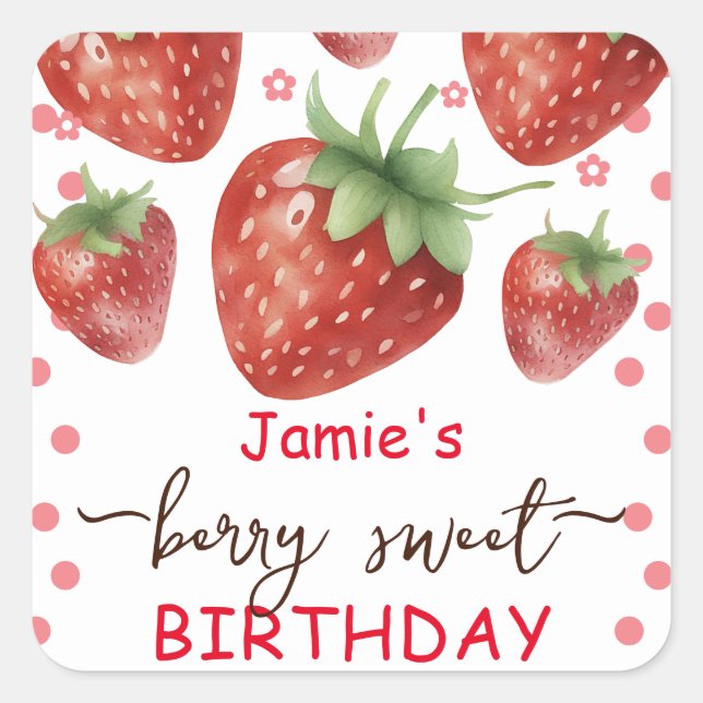 Berry Sweet Birthday Watercolor  Square Sticker (Front)