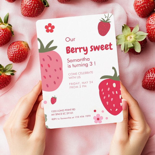Berry Sweet Birthday with Strawberry Invitation (Creator Uploaded)