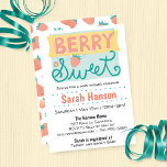 Berry Sweet Blocked Invitation<br><div class="desc">Fun invitation with a block of hand lettering backed with a pattern of hand sketched ripe and almost ripe strawberries. Great for berry sweet baby showers,  birthday parties or just a fun picnic or brunch. Worded for a baby shower but personalize accordingly.</div>