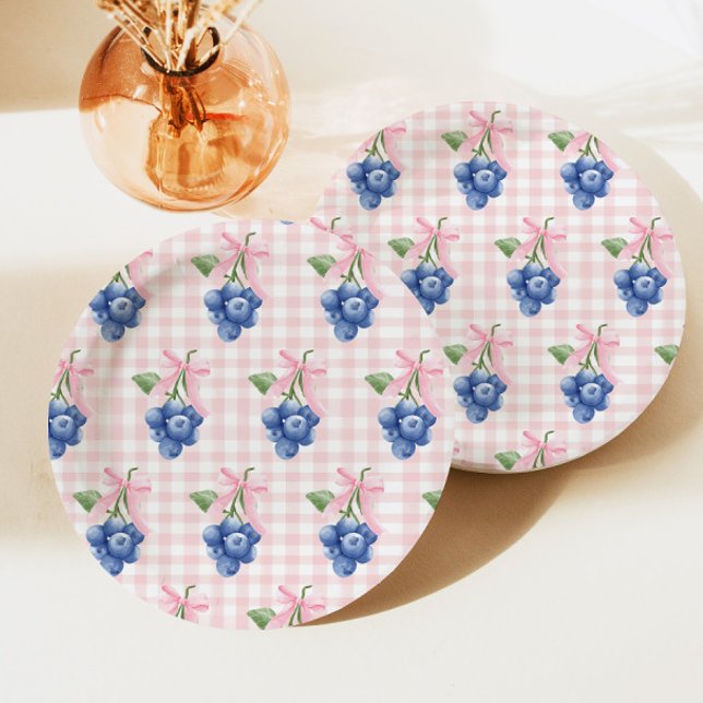 Berry Sweet blueberry 1st birthday Pink Gingham Paper Plate (Creator Uploaded)