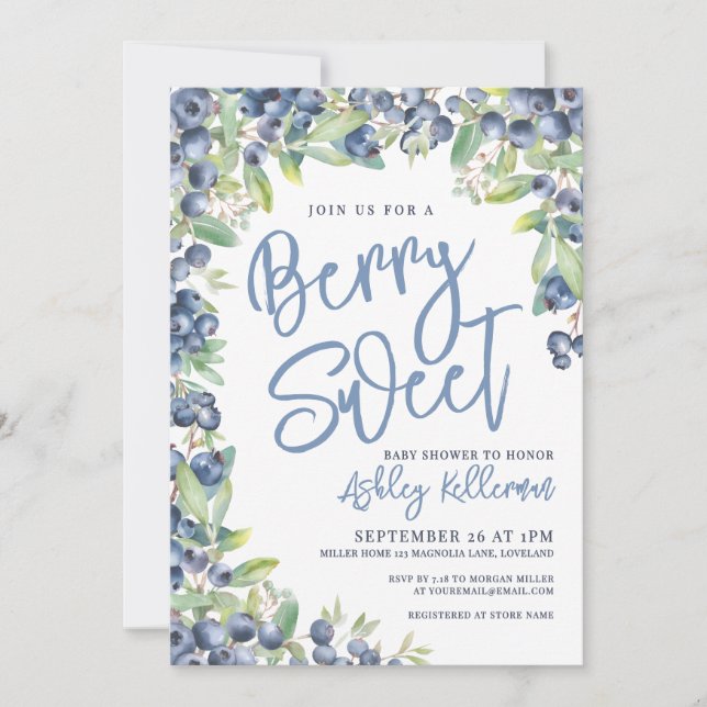 Berry Sweet Blueberry Baby Shower Invitation (Front)