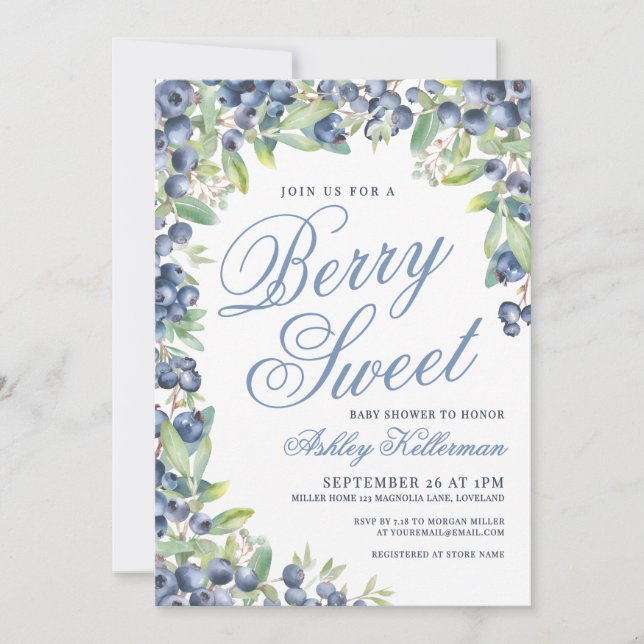 Berry Sweet Blueberry Baby Shower Invitation (Front)