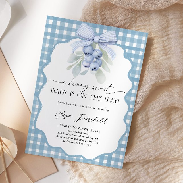 Berry Sweet Blueberry Gingham Baby Shower Invitation (Creator Uploaded)