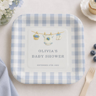 Berry Sweet Blueberry Gingham Baby Shower Party Paper Plate