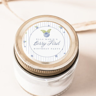Berry Sweet Blueberry Stripe 1st Birthday Classic Round Sticker