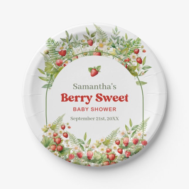 Berry Sweet Boho arch Wild Watercolor Strawberry  Paper Plate (Front)