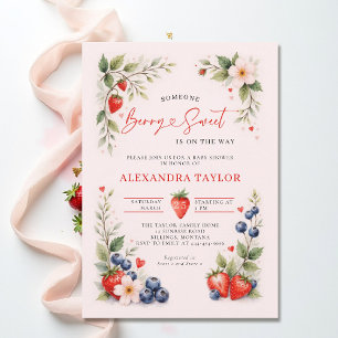Berry Sweet Botanical Art Pink Girl Baby Shower Invitation