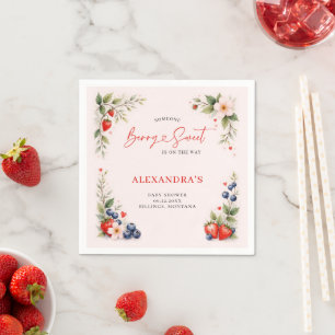 Berry Sweet Botanical Art Pink Girl Baby Shower Napkin