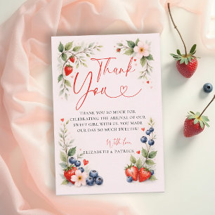 Berry Sweet Botanical Art Pink Girl Baby Shower Thank You Card