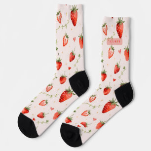 Berry Sweet Botanical Pink Hearts Personalized Socks