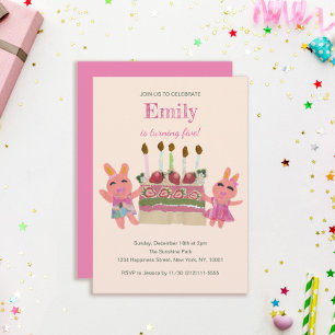 Berry Sweet Bunny Buddies  Pink Birthday Invitation