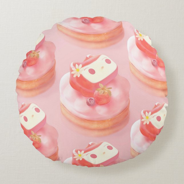 Berry Sweet: Bunny Girl Strawberry Tart Round Pillow (Front)