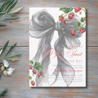 Berry Sweet Chic Black Bow Strawberry Baby Shower Invitation