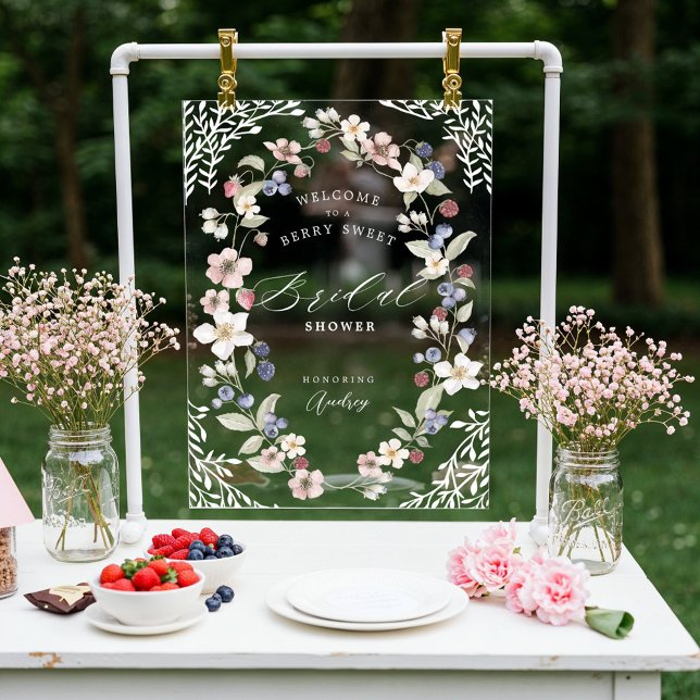 Berry Sweet Fête des mariées Berries Fleurs Bienve (Berry Sweet Bridal Shower Berries Flowers Welcome Acrylic Sign)