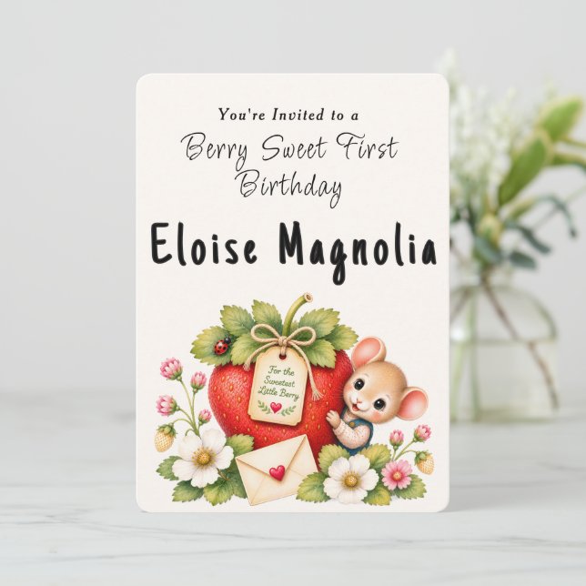 Berry Sweet First Birthday Invitation (Standing Front)