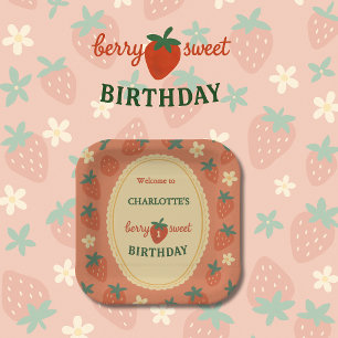 berry sweet first birthday welcome paper plate