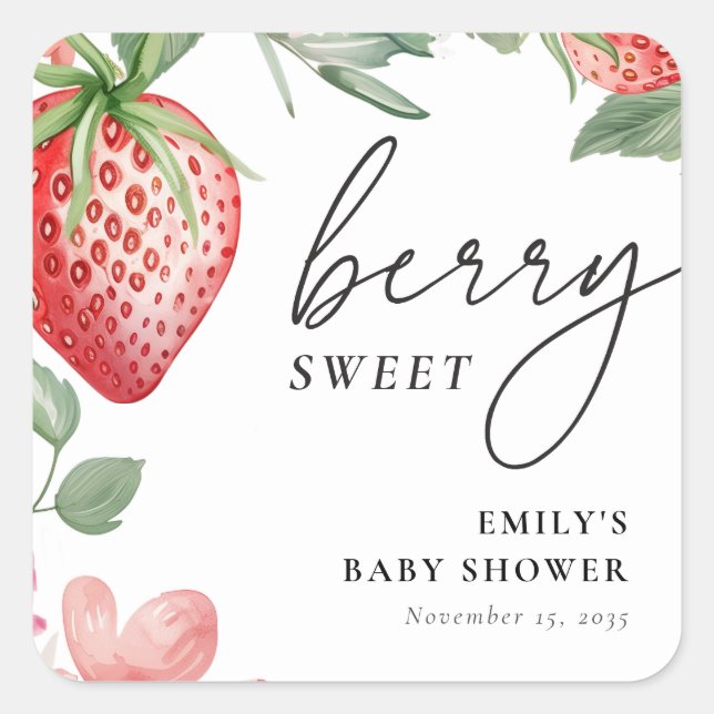 Berry Sweet Floral Baby Shower Square Sticker (Front)