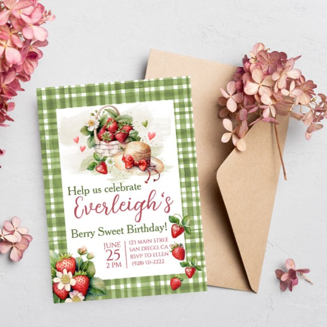 Berry Sweet fraise été Anniversaire Invitation (Créateur téléchargé)