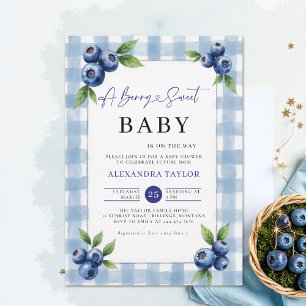 Berry Sweet Gingham Blue Farm Chic Baby Shower Invitation
