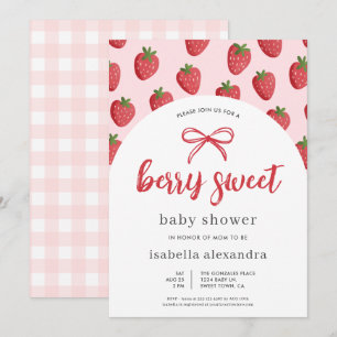 Berry Sweet Girl Pink Bow Strawberry Baby Shower Invitation